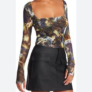 Steve Madden Hayden Top. Multicolored. Sheer long sleeve.